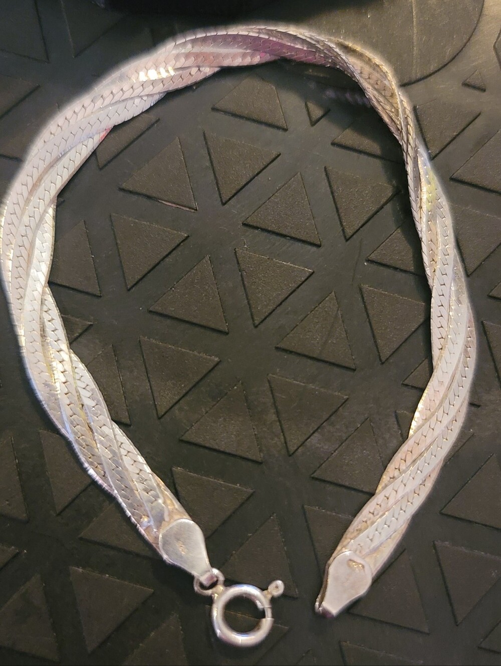 925 Sterling Silver Braided Herringbone Bracelet 7.25 Inch Triple Twist Snake